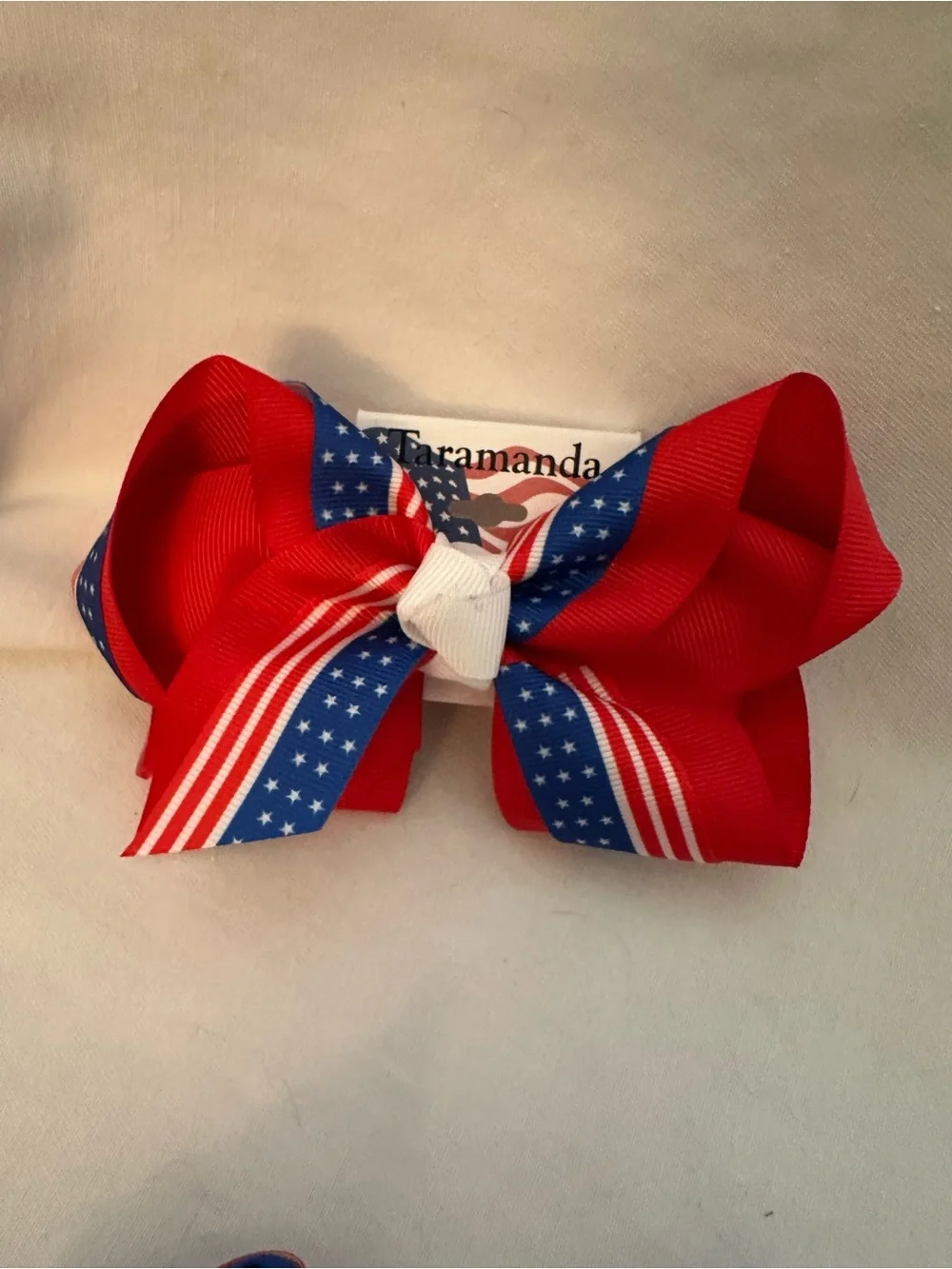 Taramada Patriotic Hair Bows Set of 2 Red White Blue American Flag Clips